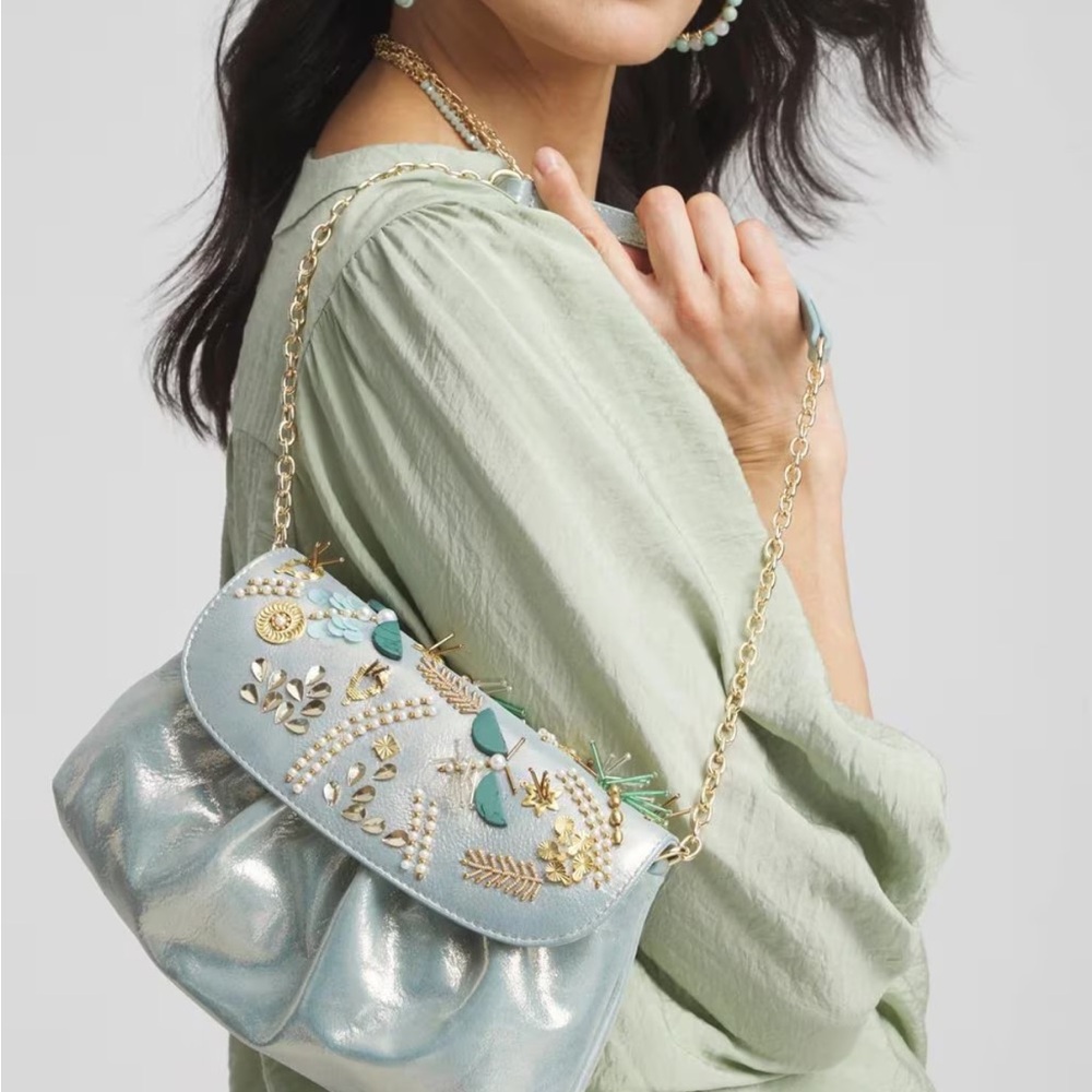 Chico's Embellished Aqua Clutch